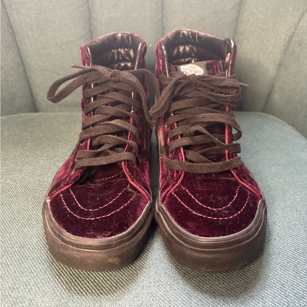 Vans Burgundy Velvet High-Top Sneakers - Picture 2 of 3
